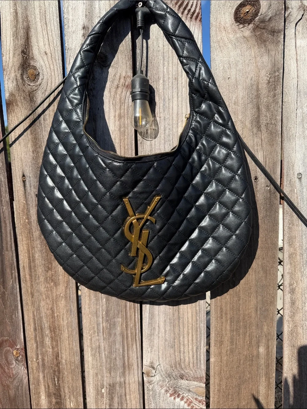 Saint Laurent Black Quilted Hobo Bag with Gold YSL Logo